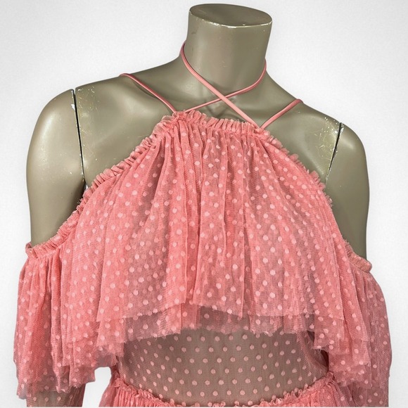 ASOS‎ Dobby Mesh Midi Dress With Asymmetric Ruffles 6 - Picture 7 of 10